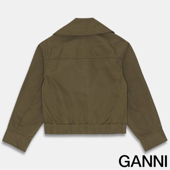 GANNI **NWT** Kalamata Green Heavy Twill Wide Collar Short Jacket - Picture 11 of 15
